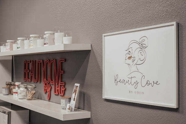 Beauty Cove by Lolo treatment studio with professional products and branded artwork